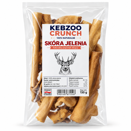 Gryzak naturalny dla psa: suszona skóra jelenia 150 g