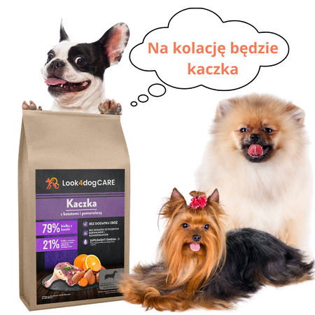 Zestaw karma Look4dog CARE kaczka + świetna szczotka